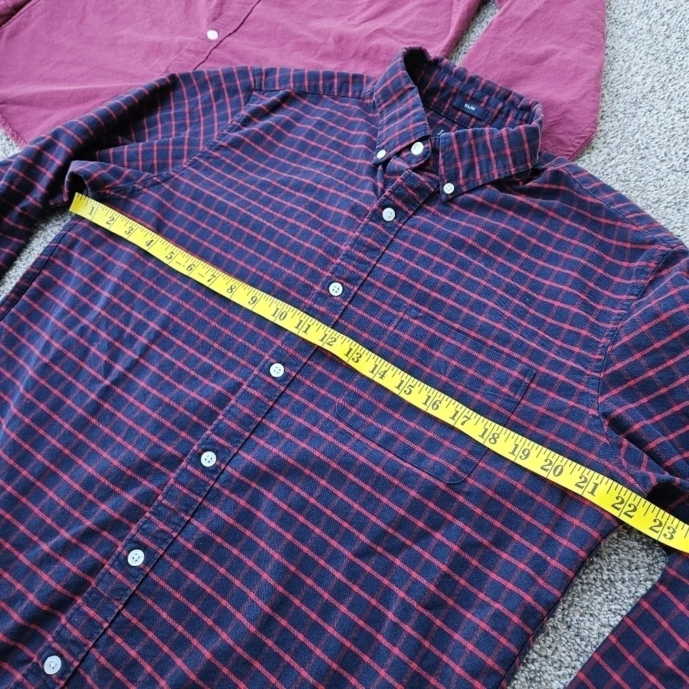 J. Crew Slim Fit Flex Oxford Long Sleeve Button Down Plaid Shirts LOT Mens Large